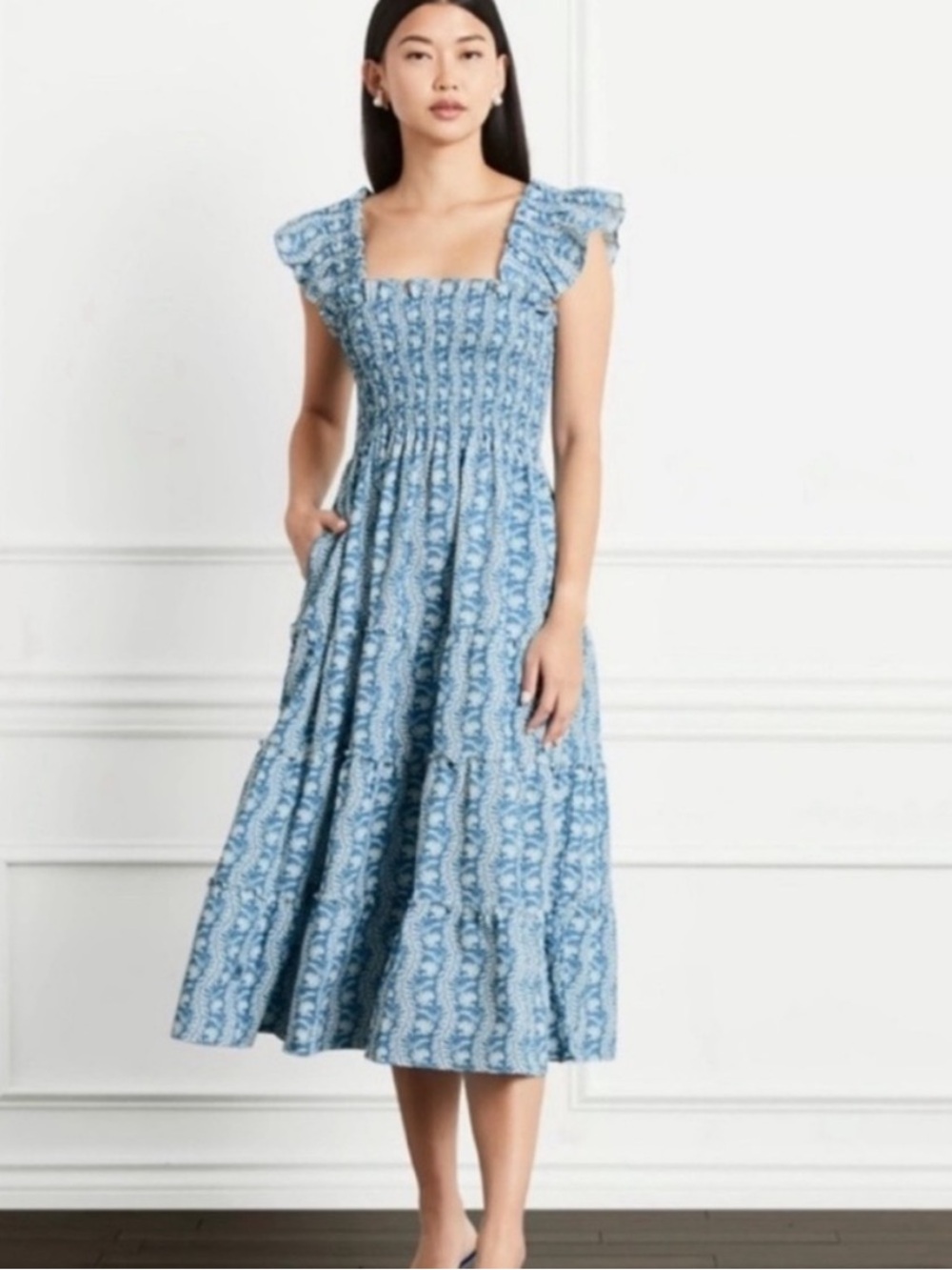 Hill House Ellie Nap Dress Blue Trailing Vine | Size XS